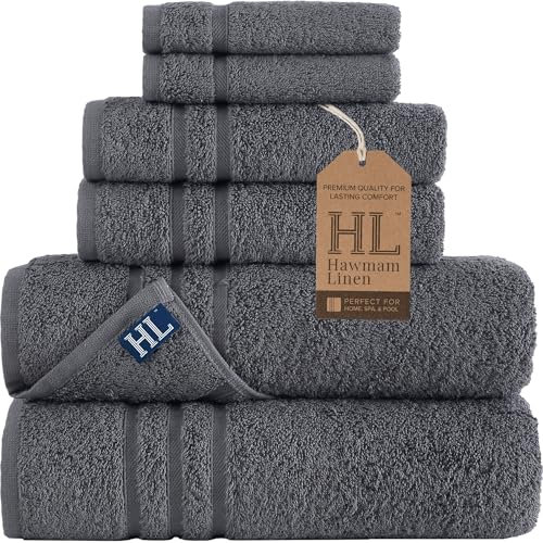 Hammam Linen 6 teiliges Grau Badetücher Set Original türkische Baumwolle Weiche, saugfähige und Premium Handtücher Set für Bad und Küche 2 Badetücher, 2 Handtücher, 2 Waschlappen (Cool Grey)