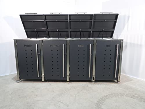 4er Edelstahl Mülltonnenbox für 240 Liter Tonnen in Anthrazit RAL7016 mit Klappdach