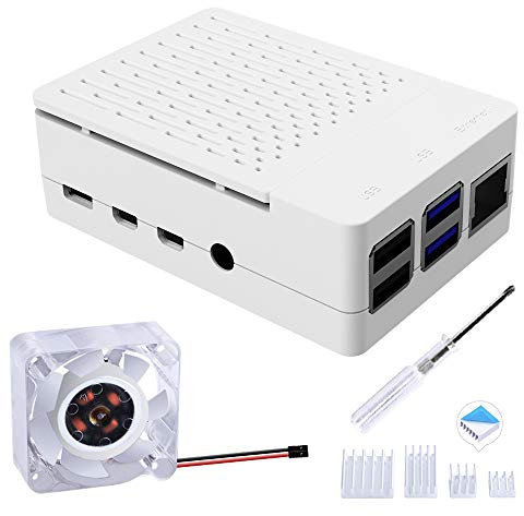 GeeekPi Case for Raspberry Pi 4B with Fan and 4 Heatsinks (White)