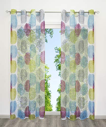 BAILEY JO Gardinen mit Kreis-Motiven Druck Design Gardinenschals Vorhang Transparent Voile Vorhänge 1Stück (BxH 140x225cm, Bunt mit Ösen)