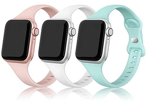 PARMPH Lot de 3 bracelets en silicone compatibles avec Apple Watch 38 mm, 40 mm, 41 mm, bracelet de rechange fin en silicone souple pour iWatch Series 9 8 7 6 5 4 3 2 1 SE Sport Edition pour homme et