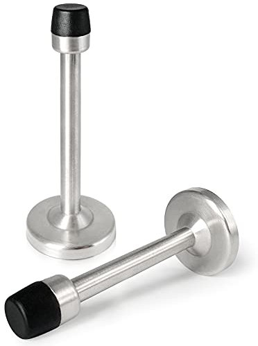 Door Stoppers, 150mm Extra Long Door Stopper 2 Pack Wall Protector Door Stop with Sound Dampening Rubber Bumper Tips, Brushed Nickel, Satin Door Stops Silver for Wall Mount Door Mount