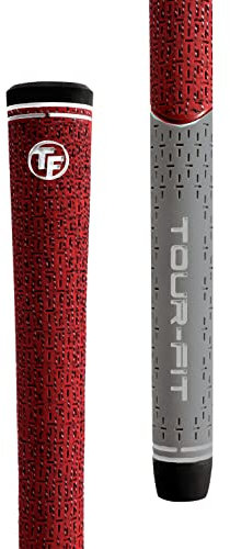Tour Fit Dual Compound Golf Grips Premium Midsize Cord Wood Iron Golf Grip &Tape (Red/Gray (Midsize))