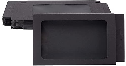 BENECREAT 20pcs 19.9x10.5x1.7cm Noir Boîtes en Papier Kraft avec fenêtre Transparente Boîtes d'emballage Cadeau pour Les Biscuits de Boulangerie gâteau Bonbons de Noce