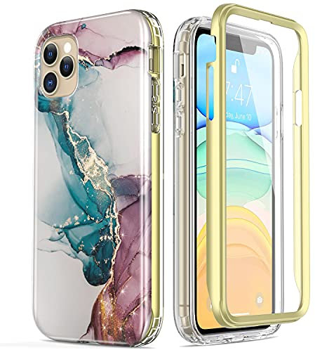 Esdot Compatible with iPhone 12 Pro Max Case with Built-in Screen Protector,with Fashionable Designs for Women Girls,Protective Phone Case for Apple iPhone 12 Pro Max 6.7 Turquoise Pink Marble