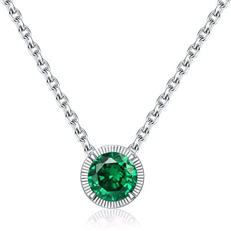 Qings Collier Emeraude Argent Sterling 925 Mai Collier Pendentif Pierre de Naissance Verte Solitaire pour Femme Filles