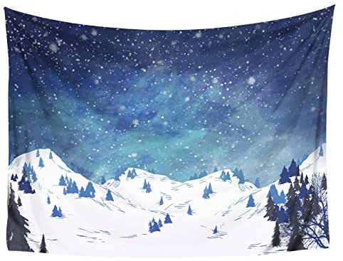 CoolChange Winterlandschaft Wandteppich | 145x130cm | Wandbehang mit Schneelandschaft Motiv | Winterhimmel Tapisserie | Inkl. Befestigungsmaterial | Blau
