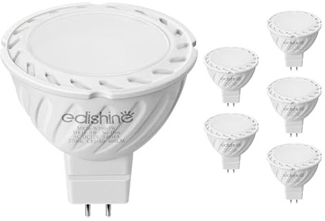 EDISHINE GU5.3 LED Lampen Warmweiß, 12V MR16 Spot, 5W Glühbirne ersetzt 50W, 2700K LED Leuchtmittel, 120° Abstrahlwinkel, 375 Lm, Flimmerfrei Strahler, Nicht Dimmbar, 6 Stück