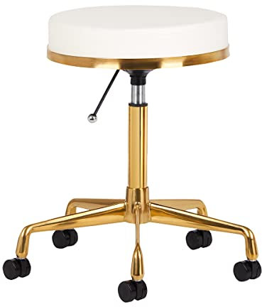 ACTIVESHOP Friseurhocker Kosmetikhocker Kosmetikstuhl Rollhocker Drehhocker Arbeitshocker H4 Gold Weiss Drehhocker mit Rollen höhenverstellbar rollhocker höhenverstellba