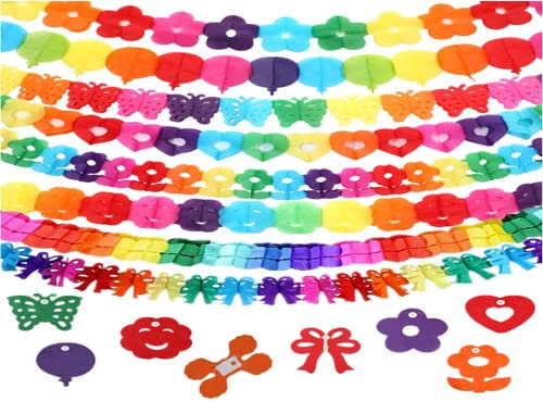 Kellegour 16 Stück Bunt Girlande Papier Deko Party Dekoration Set,Hängenden Partygirlanden Deko,Blumen,Bögen,Runden,Teilen,Smiley,Schmetterling,für Abschlussfeier Geburtstag Hochzeit Karneval Fasching