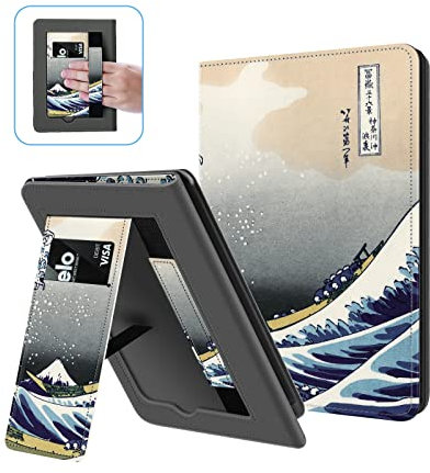 Ayotu Étui pour 6 Kindle 11e Génération 2024/2022 (Modèle: RS23CV/C2V2L3), avec Réveil/Veille Automatique, Housse de Support avec Dragonne et Fente pour Carte, Surf à Kanagawa