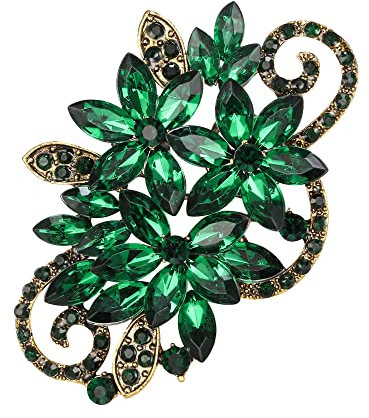 EVER FAITH Broche Elégante Strass Cristal Vintage Inspiré de Fleur Cluster Marquise Broche pour Vêtements Vert Ton Antique Or