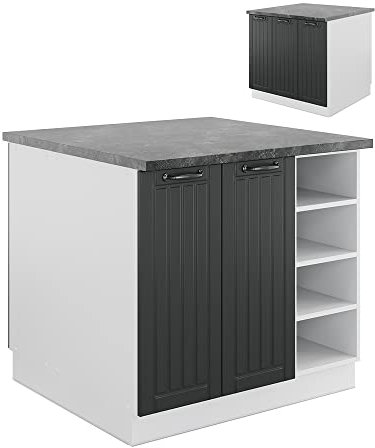 Vicco Kücheninsel Fame-Line, Anthrazit Landhaus/Weiß, 90 cm ohne Arbeitsplatte