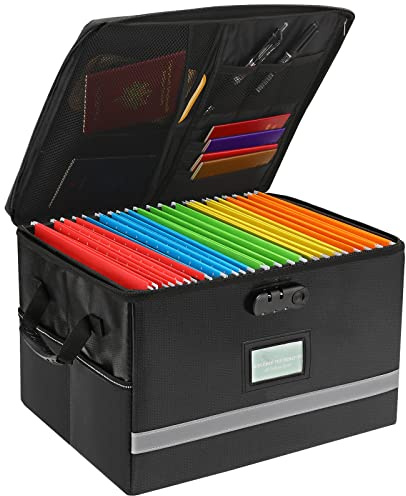EXLIFBAG File Organizer, Fireproof File Box with Lids, Important Document Organizer Box with Lock, Portable File Folder Organizer with Handle