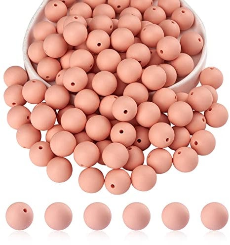 BEEFLYING 100 Pink Round Silicone Beads, 15MM Loose Spacer Beads for DIY Supplies Jewelry Keychain Making
