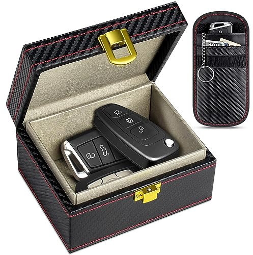 MOSFiATA Car Key Signal Blocker Box with Faraday Pouch, Small Faraday Box for Keys Phones RFID Blocking Case Car Key Safe, Fob Storage Box Keyless Cars Security Anti Theft Bags