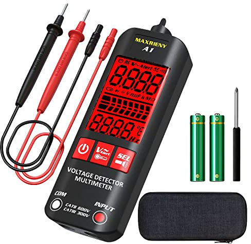 MAXRIENY Multimeter Intelligentes digitales Voltmeter Ohmmeter Display mit 3 Ergebnissen Tester Widerstand Frequenz Kontinuität Spannungserkennung ohne Kontakt Live-Draht Tester