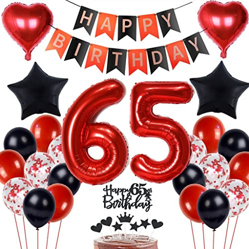 65 Geburtstag Deko Schwarzes Rot, Tortendeko 65. Geburtstag Dekoration Frau, Luftballon 65 Rot Schwarz Mann, Geburtstagsdeko 65 Jahr Frau, Tortendeko 65 Jahre