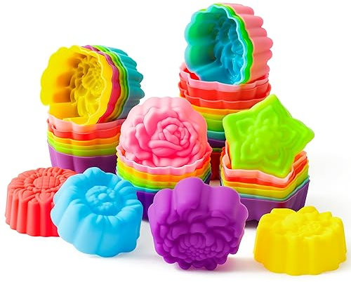 R HORSE 42P Lotu Baking Cup Formen Silikon Muffin Formen, Wiederverwendbare Backformen Lotusblume Sonnenblume Rose Form, Leicht Zu reinigen Antihaft Backwaren für Eis Kuchen Pudding