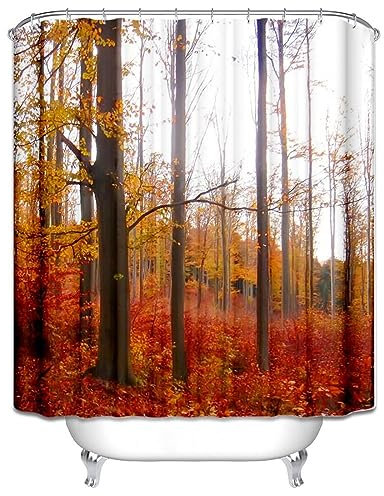 Homxi Ösen Duschvorhang,90 W x 180 H cm,Badvorhänge Rot Orange Herbstbäume Duschvorhang Polyester Duschvorhang Haken Plastik
