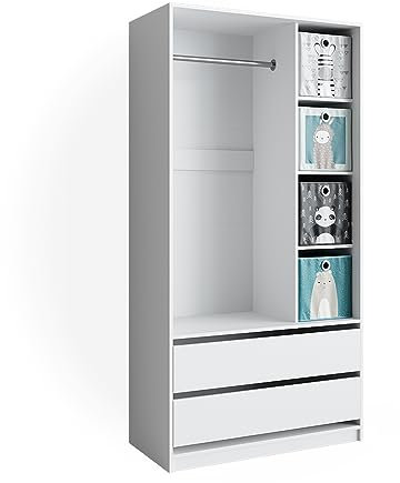 Vicco Kinderkleiderschrank Weiß Elmo mit 2 Schubladen und Faltboxen - 100x200x50 cm hergestellt aus Spanplatte - Regal ideal fürs Kinderzimmer, Raumsparend im Alltag