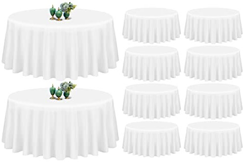 Showgeous 10 Stück Tischdecke Weiße Runde Tischdecke 228cm Polyester Stoff Tischdecke Rund Waschbare Tischdecke für Hochzeit Bankett Restaurant Buffet Parteien Garten