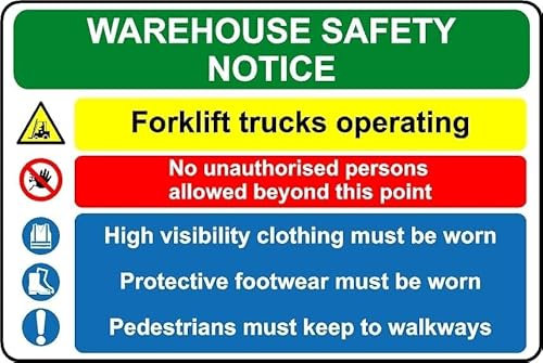 Warehouse Safety Notice Forklift Trucks Operating Safety Sign - 1mm Plastic Sign (300mm x 200mm) Case (Pack of 5)