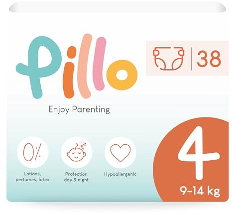 Pillo Windeln 4 - Packung mit 38 Windeln Größe 4 - Maxi (9-14 kg) - Windel Baby Diapers