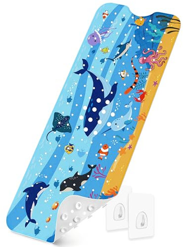 Badewannenmatten rutschfest Kinder，100% BPA frei Enthält 2 Haken zum Aufhängen,100x40cm，Antirutschmatte für Badewanne，Duschmatte,schimmelresistent & maschinenwaschbar,Badematte Kinder Badewanne