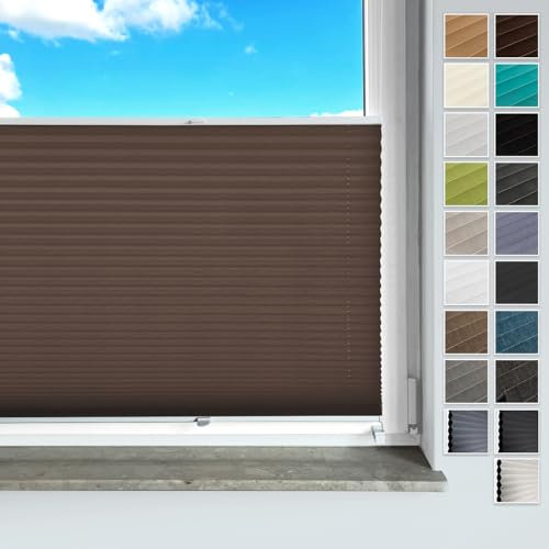 Rollmayer Plissee ohne Bohren, mit Klemmträger Plisseerollo Faltrollo Sichtschutz und Sonnenschutz für Fenster und Tür Premiumqualität Falte für Zuhause, 3 Kollektionen(Binco Braun,B80cm x H200cm)