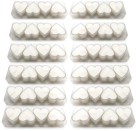 pajoma® Herz Teelichte 48 Stück, Valentinstagskerze - Weiß in Polycarbonathülle, Brenndauer ca. 3 Stunden - H 2,5 cm Ø 4,5 cm | Teelichter für Muttertags-, Jubiläums- & Geburtstagsdekorationen