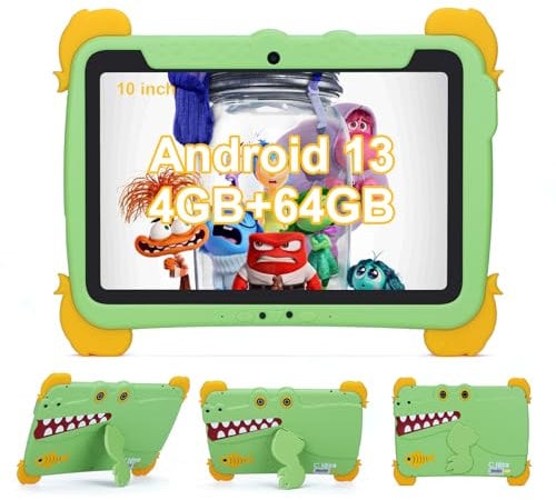 C idea Kinder Tablet, 10,1-Zoll-Tablet für Kinder mit Android 13, Kinder Tablet 4GB RAM 64GB ROM (1TB TF), 1280 * 800 FHD Großbildschirm Tablet, 6000mAh Akku, Unterstützung 5G/2.4G WiFi (Grün)