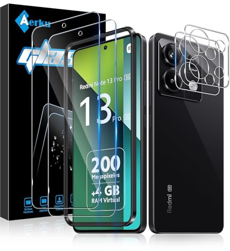 Aerku 2 Piezas Protector de Pantalla para Xiaomi Redmi Note 13 Pro 5G con 2 Piezas Protector de Lente de Cámara, 0.33MM HD 9H Ultra Resistente Cristal Templado Vidrio Templado