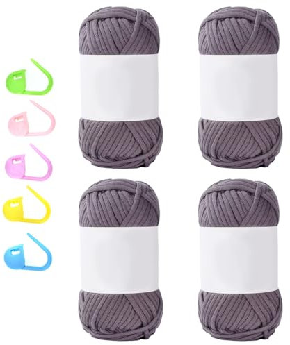 Dicke Wolle zum Häkeln, Dark Grey Yarn Crochet and Knitting Yarn for Beginners, Schlauchgarn Wolle zum Häkeln Dickes Garn Soft Yarn Wool for Knitting and Crocheting(50g*4)