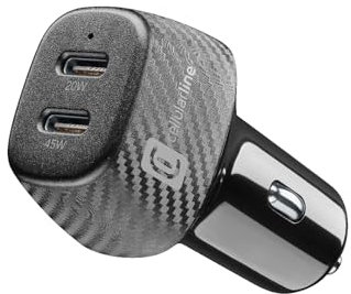 Cellularline - Car Power Hyper - Caricabatterie da auto 2 porte- Total Output 65W Power Delivery - iPhone, Samsung, Xiaomi, Oppo and other Smartphones and Tablets - Nero