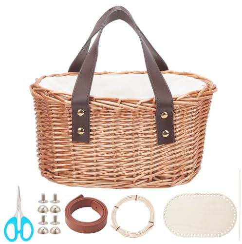 WEBEEDY DIY Rattan Bag Kit Woven Straw Handbag Making Kit Summer Beach Tote Leather Handle Boho Style Basket Clutch Purse Adult Craft Kit Handmade Gift for WomenBeach Travel Daily Use