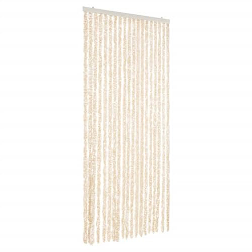 vidaXL Cortina Antimoscas, Persiana de Moscas Mosquitos, Puerta contra Insectos, Protección para Casa, Chenilla Beige y Blanco 56x185 cm