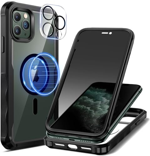seacosmo Magnetic for iPhone 11 Pro Max Case, Full Body Protection and Built-in 9H Privacy Screen Protector + Camera Lens Protector, Anti Peeping Clear Back Cover for iPhone 11 Pro Max - Black
