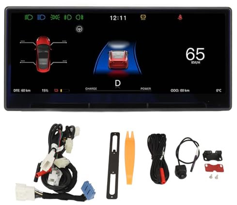 PerGar Écran de Tableau de Bord de Voiture, écran de Tableau de Bord HUD de Remplacement pour Tesla Modèle 3 Y, écran Tactile IPS 8,9 Pouces 1920 X 720 Carplay pour écran LCD(avec caméra frontale)