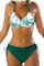CUPSHE Damen Bikini Set V Ausschnitt Raffungen Geflochtene Träger Reversible Bikinihose Lace Up Bademode Zweiteiliger Badeanzug Swimsuit Weiß/Grün Tropisch L