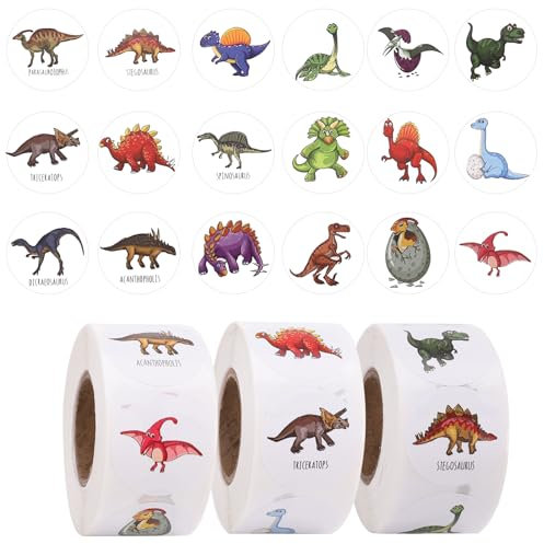 1500 Stück Dinosaurier Aufkleber, Runde Cartoon Dino Sticker, Kinder Tier Vinyl Sticker für Lehrerpreis Motivation Aufkleber Laptop Junge Mädchen