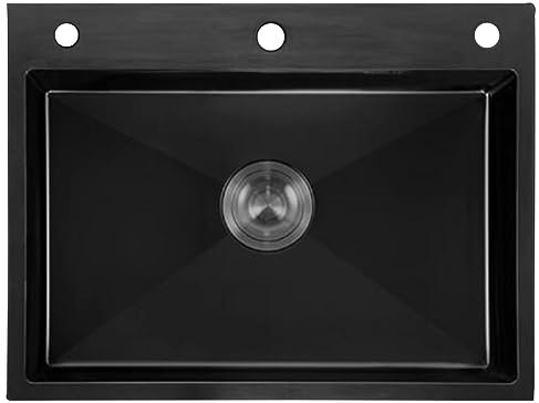 Küchenspüle, Schwarze Nano-Spüle aus Edelstahl 304, 22 cm tiefes Einbauspülbecken mit Einzelbecken, schwarz, 75 x 45 cm