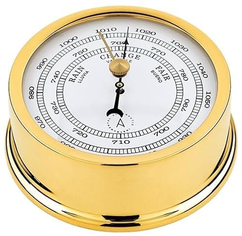 Autonautic - Barometers - B95D - Brass Marine Barometer with Gold Finish for Recreational Boats, Small Commercial Boats, Caravans or Mobil-Homes - 3.74 D x 4.8 W x 1.76 L x 5.46 H