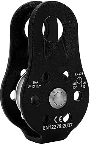 Msiud Seilrolle 26KN, Kletterrolle Seilrollen Umlenkrolle Aluminiumlegierung Mikro Einzelwirbelseilrolle Mobile Pulley Flaschenzug Hochleistungs für 12 mm Seilklettern (Schwarz)