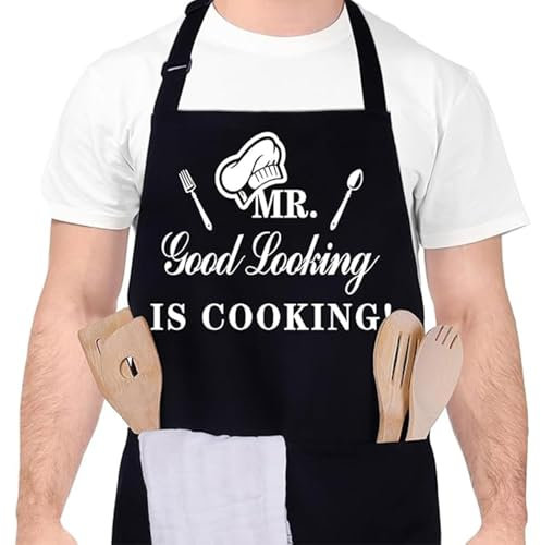 LILIANGjuzixaing Funny Aprons For Men, Adjustable Aprons For Men, Novelty Funny Cooking Gifts For Men Black Chef Apron Festivals Gifts for Him Men Husband Boyfriend Son