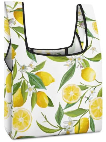 JiuPopular Borsa per la spesa pieghevole, borsa per la spesa riutilizzabile giallo limone, borsa tote lavabile per uso quotidiano borse da viaggio, Giallo limone, Taglia unica
