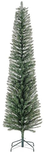 HOMCOM 7ft Artificial Pencil Christmas Tree with 405 Branches, Metal Base, Realistic Xmas Tree, Green