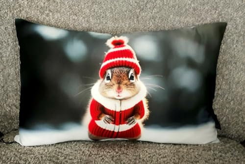 Proflax Kissenhülle 7266, Fotodigitaldruck Maus im Weihnachtslook, Größe 27 x 43 cm (Innenkissen 30x50 cm verwenden)