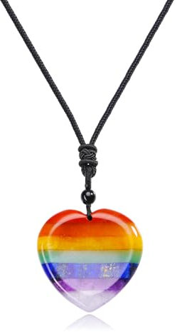JSDDE Chakra Kette Herz Edelstein Anhänger Halskette Heilstein Kette Sorgenstein Anhänger Amulett Kette Glücksbringer Schmuck für Damen Herren