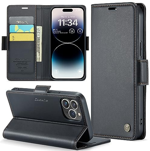Phernykas Cover per iPhone 14 Pro Custodia Portafoglio [Blocco RFID] Premium Pelle PU [Magnetica] Wallet Libro con Porta Carte Slot Supporto Flip Case per iPhone 14 Pro, Nero